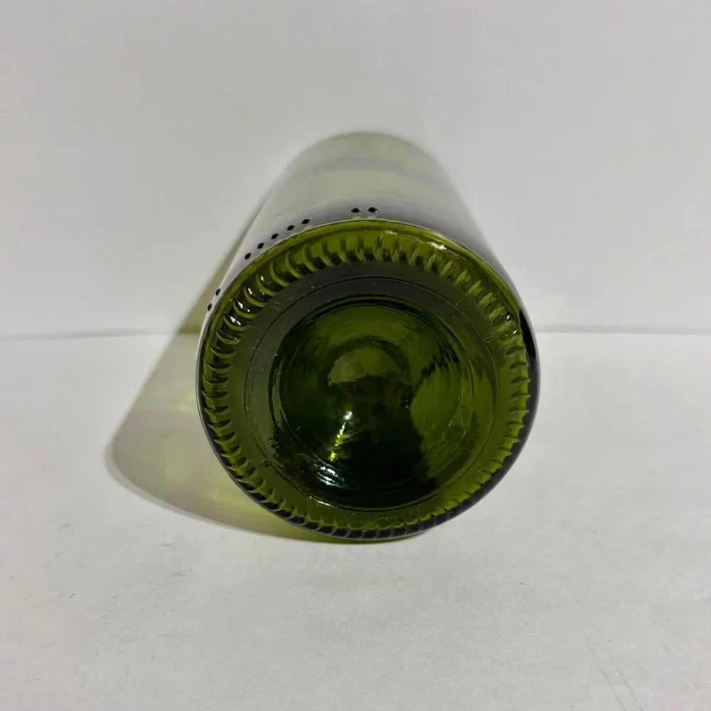 Wine Bottle 750ml Green Glass Up Cycle Vase Candle Art Cut Round DIY 5.5x3